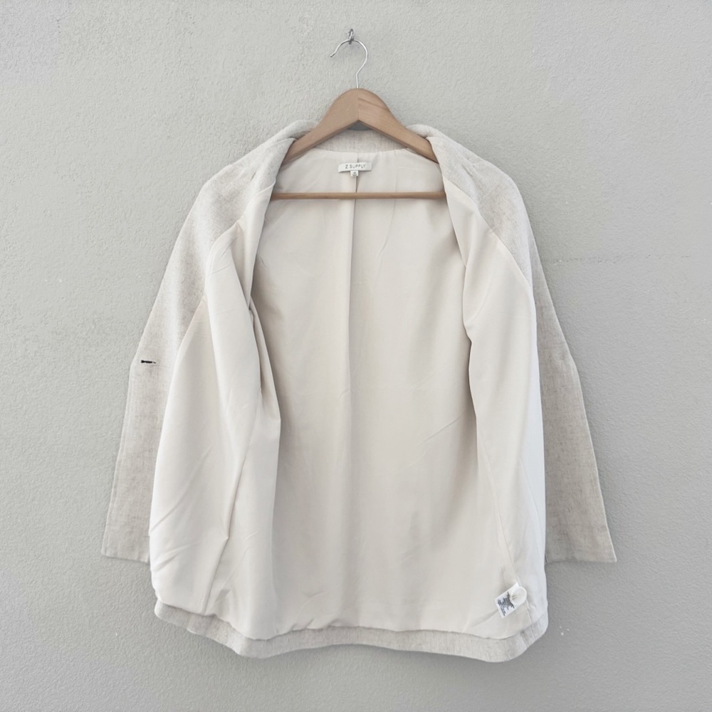 Z Supply Chateau Linen Blazer Med Beige Marled Textured Minimalist Classic Chic - Picture 7 of 14